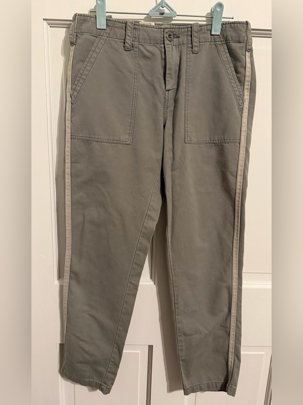 Women's Chino Pants with Contrast Side Stripe in Olive Gray